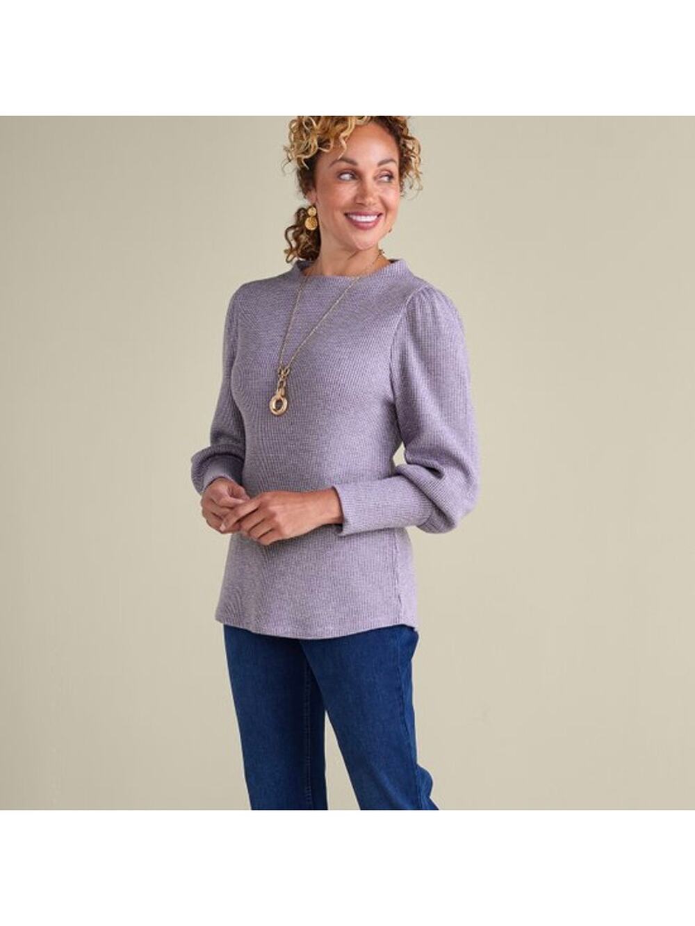 SOFT SURROUNDINGS Melina Waffle Pullover Sweater Vintage Lavender Heather Large